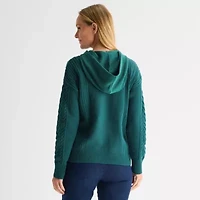 Liz Claiborne Plus Womens Hooded Long Sleeve Pullover Sweater