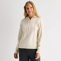 Liz Claiborne Womens Hooded Long Sleeve Pullover Sweater