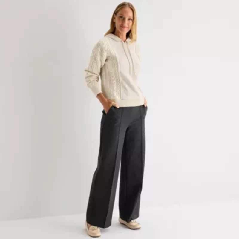 Liz Claiborne Womens Hooded Long Sleeve Pullover Sweater