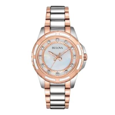 Bulova® Womens Two-Tone Mother-of-Pearl Diamond-Accent Watch 98P134