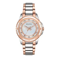Bulova® Womens Two-Tone Mother-of-Pearl Diamond-Accent Watch 98P134