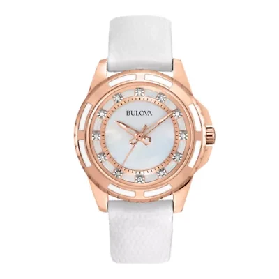 Bulova Classic Womens White Leather Strap Watch 98p119