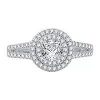 (H-I / I1) Womens 1 CT. T.W. Lab Grown White Diamond 10K Gold Side Stone Halo Engagement Ring