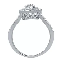 (H-I / I1) Womens 1 CT. T.W. Lab Grown White Diamond 10K Gold Side Stone Halo Engagement Ring