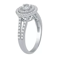 (H-I / I1) Womens 1 CT. T.W. Lab Grown White Diamond 10K Gold Side Stone Halo Engagement Ring