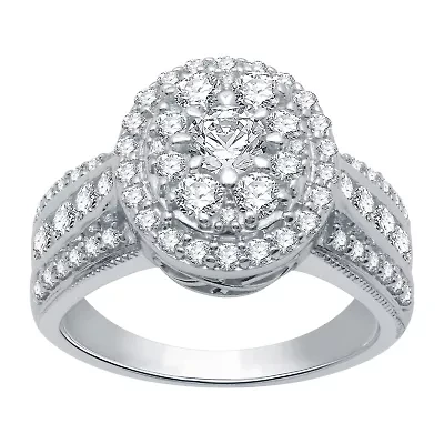 (H-I / I1) Womens 1 1/2 CT. T.W. Lab Grown White Diamond 10K Gold Side Stone Engagement Ring