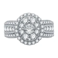 (H-I / I1) Womens 1 1/2 CT. T.W. Lab Grown White Diamond 10K Gold Side Stone Engagement Ring