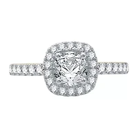 (H-I / I1) Womens 2 CT. T.W. Lab Grown White Diamond 10K Gold Round Cushion Side Stone Halo Bridal Set