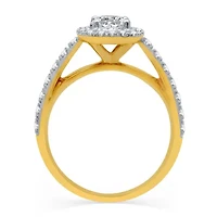 (H-I / I1) Womens 2 CT. T.W. Lab Grown White Diamond 10K Gold Round Cushion Side Stone Halo Bridal Set