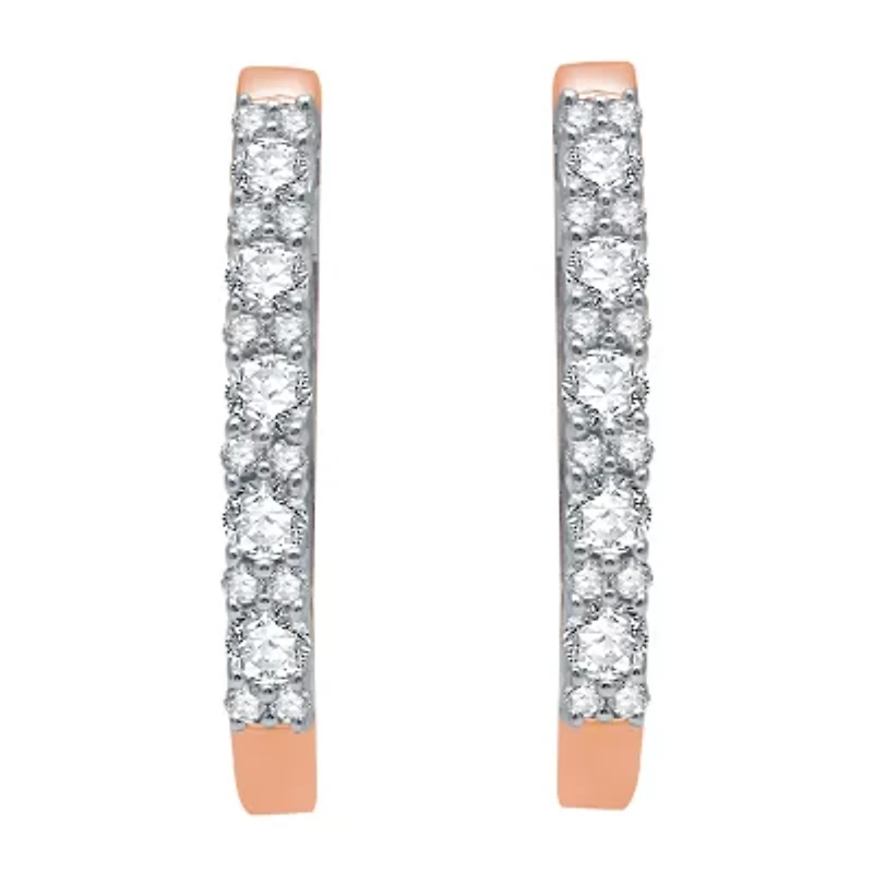(H-I / I1) Womens 1 CT. T.W. Lab Grown White Diamond 10K Rose Gold 24.7mm Hoop Earrings