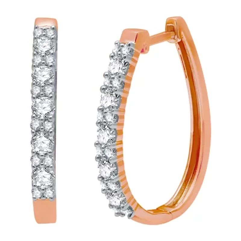 (H-I / I1) Womens 1 CT. T.W. Lab Grown White Diamond 10K Rose Gold 24.7mm Hoop Earrings