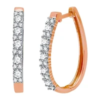 (H-I / I1) Womens 1 CT. T.W. Lab Grown White Diamond 10K Rose Gold 24.7mm Hoop Earrings