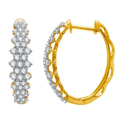 (H-I / I1) Womens 1 CT. T.W. Lab Grown White Diamond 10K Gold 21.9mm Hoop Earrings