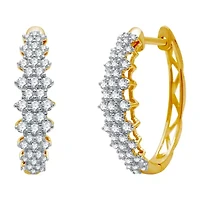 (H-I / I1) Womens 1 CT. T.W. Lab Grown White Diamond 10K Gold 21.9mm Hoop Earrings
