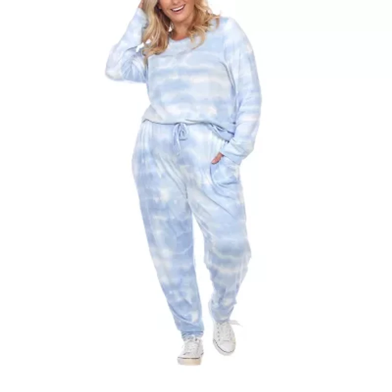 White Mark Womens Plus Long Sleeve Pant Pajama Set 2-pc.