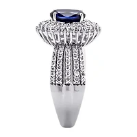 DiamonArt® Womens 2 1/5 CT. T.W. Lab Created Blue Sapphire Platinum Over Silver Oval Engagement Ring