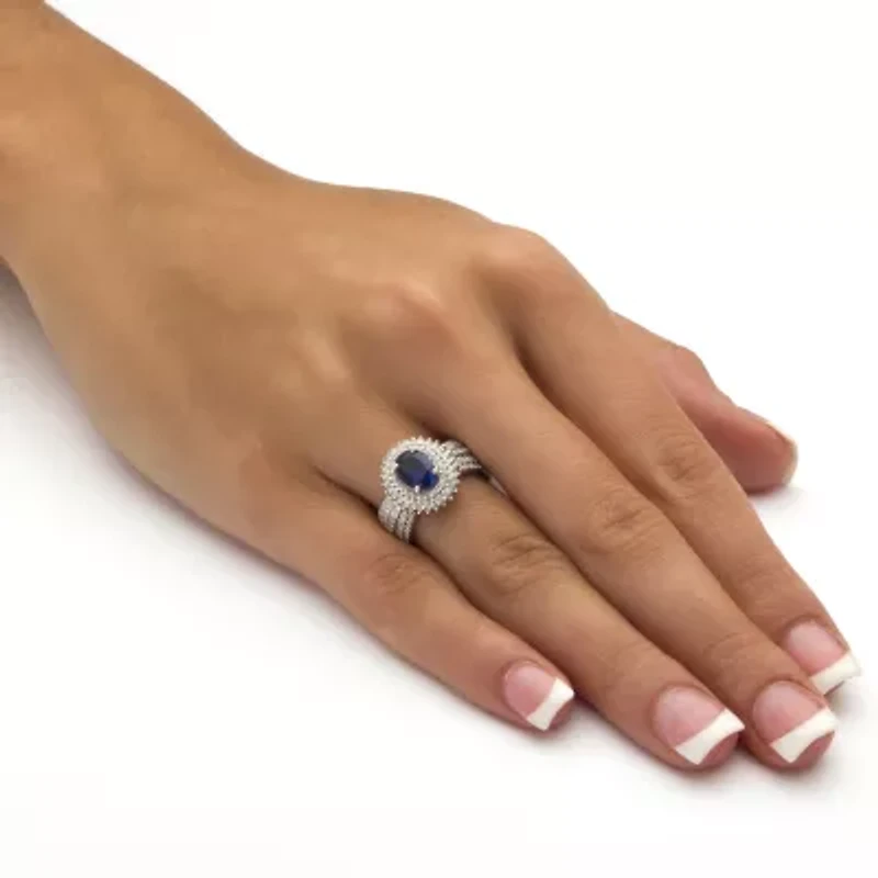 DiamonArt® Womens 2 1/5 CT. T.W. Lab Created Blue Sapphire Platinum Over Silver Oval Engagement Ring