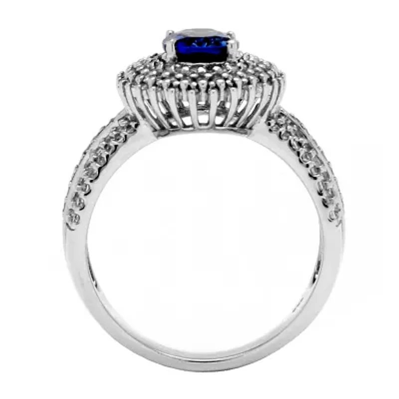 DiamonArt® Womens 2 1/5 CT. T.W. Lab Created Blue Sapphire Platinum Over Silver Oval Engagement Ring