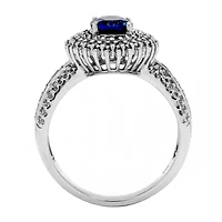 DiamonArt® Womens 2 1/5 CT. T.W. Lab Created Blue Sapphire Platinum Over Silver Oval Engagement Ring