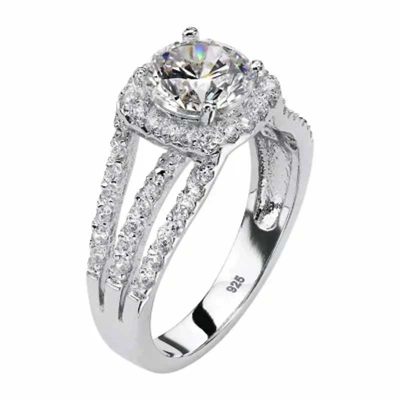 DiamonArt® Womens 1/4 CT. T.W. White Cubic Zirconia Platinum Over Silver Round Engagement Ring