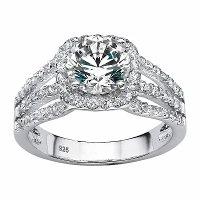 DiamonArt® Womens 1/4 CT. T.W. White Cubic Zirconia Platinum Over Silver Round Engagement Ring