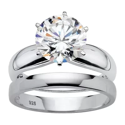 DiamonArt® Womens 3 1/2 CT. T.W White Cubic Zirconia Platinum Over Silver Round Bridal Set