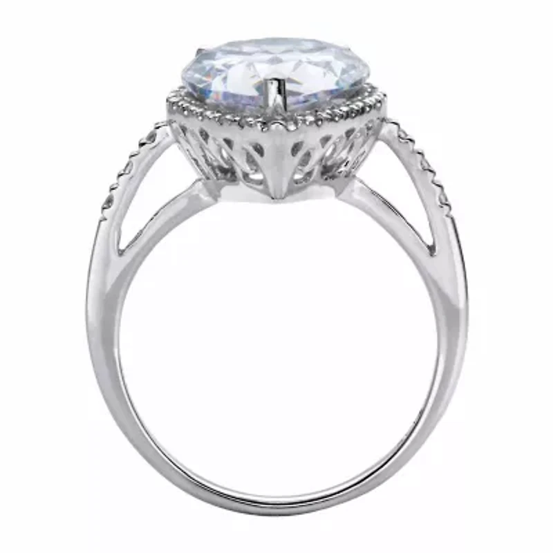 DiamonArt® Womens 6 CT. T.W. White Cubic Zirconia Platinum Over Silver Pear Engagement Ring