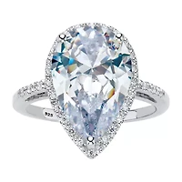 DiamonArt® Womens 6 CT. T.W. White Cubic Zirconia Platinum Over Silver Pear Engagement Ring