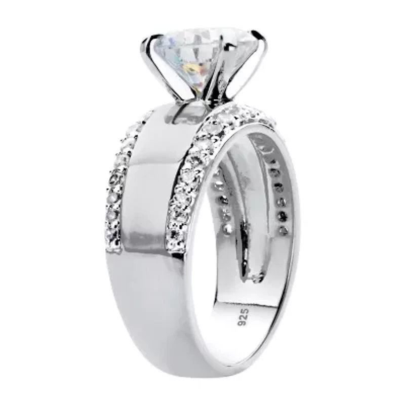 DiamonArt® Womens 3 1/4 CT. T.W. White Cubic Zirconia Platinum Over Silver Round Engagement Ring