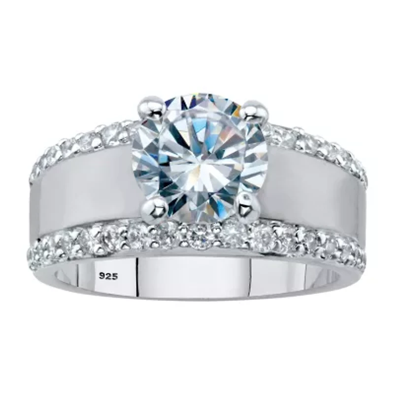DiamonArt® Womens 3 1/4 CT. T.W. White Cubic Zirconia Platinum Over Silver Round Engagement Ring