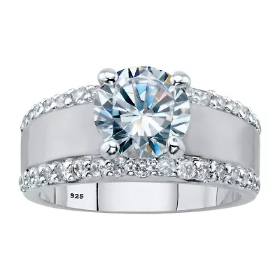 DiamonArt® Womens 3 1/4 CT. T.W. White Cubic Zirconia Platinum Over Silver Round Engagement Ring