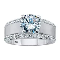 DiamonArt® Womens 3 1/4 CT. T.W. White Cubic Zirconia Platinum Over Silver Round Engagement Ring