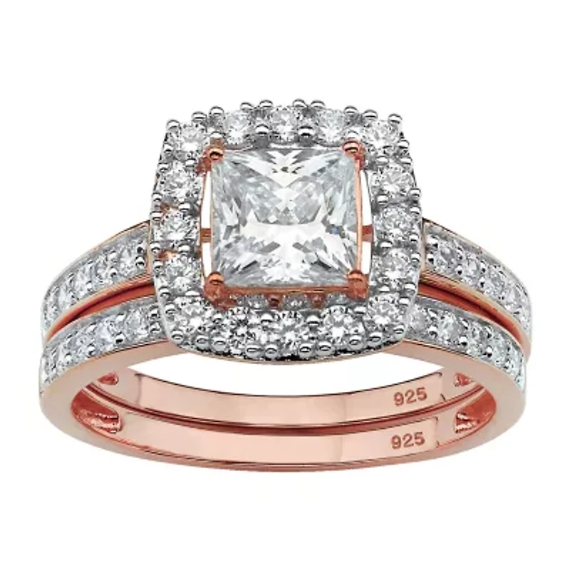 DiamonArt® Womens 2 1/5 CT. T.W. White Cubic Zirconia 18K Rose Gold Over Silver Square Bridal Set