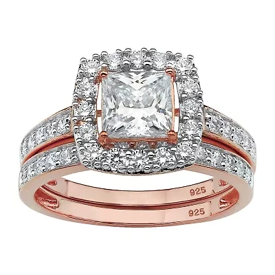 DiamonArt® Womens 2 1/5 CT. T.W. White Cubic Zirconia 18K Rose Gold Over Silver Square Bridal Set
