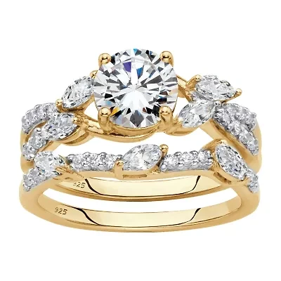 DiamonArt® Womens 2 1/2 CT. T.W. White Cubic Zirconia 18K Gold Over Silver Round Bridal Set