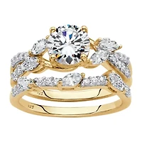 DiamonArt® Womens 2 1/2 CT. T.W. White Cubic Zirconia 18K Gold Over Silver Round Bridal Set