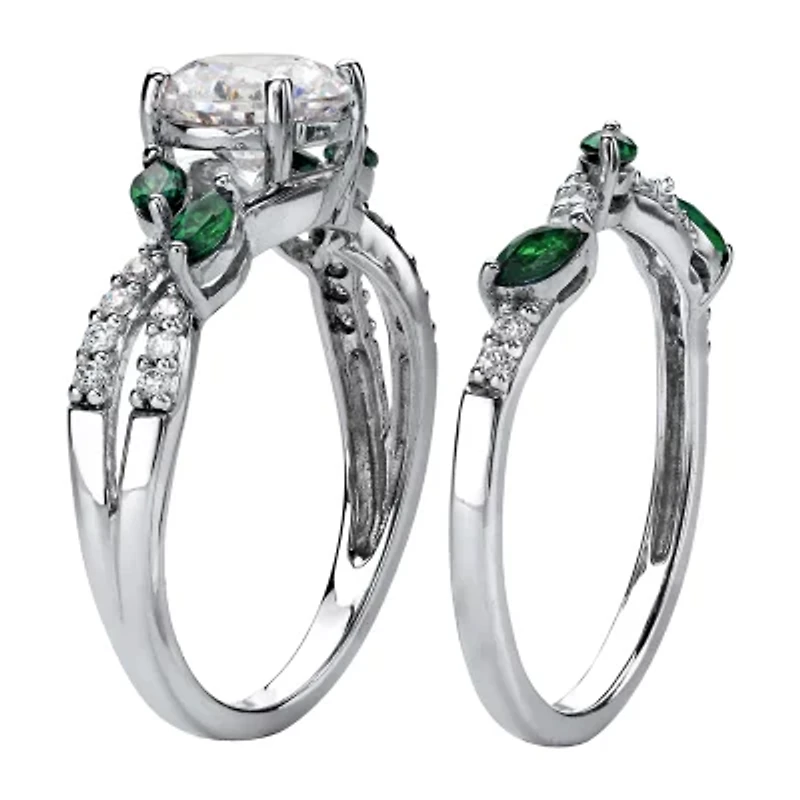 DiamonArt® Womens 2 1/3 CT. T.W. White Cubic Zirconia Platinum Over Silver Round Bridal Set