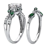 DiamonArt® Womens 2 1/3 CT. T.W. White Cubic Zirconia Platinum Over Silver Round Bridal Set