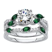 DiamonArt® Womens 2 1/3 CT. T.W. White Cubic Zirconia Platinum Over Silver Round Bridal Set