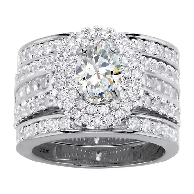 DiamonArt® Womens 3 1/2 CT. T.W White Cubic Zirconia Platinum Over Silver Oval Bridal Set