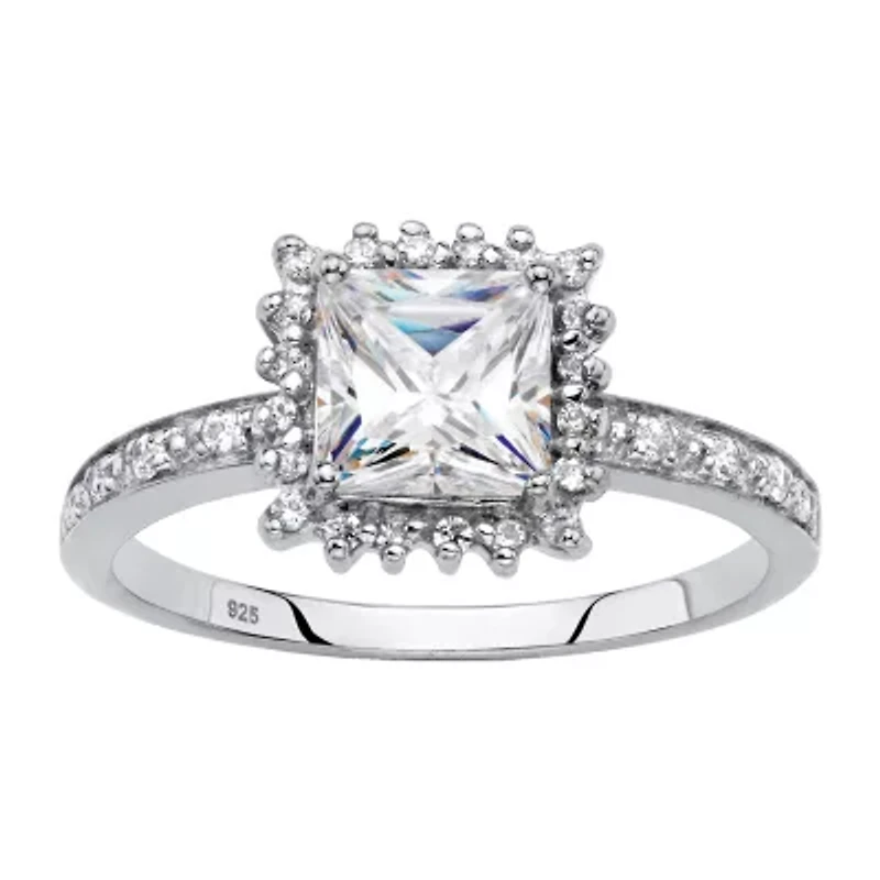 DiamonArt® Womens 1 1/ CT. T.W. Lab Created White Sapphire Platinum Over Silver Square Engagement Ring