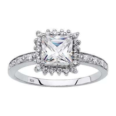 DiamonArt® Womens 1 1/ CT. T.W. Lab Created White Sapphire Platinum Over Silver Square Engagement Ring