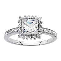 DiamonArt® Womens 1 1/ CT. T.W. Lab Created White Sapphire Platinum Over Silver Square Engagement Ring