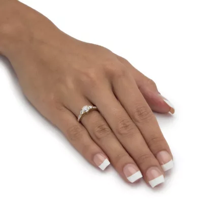 DiamonaArt Womens 1 1/2 CT. T.W. Lab Created White Sapphire 18K Gold Over Silver Round Engagement Ring