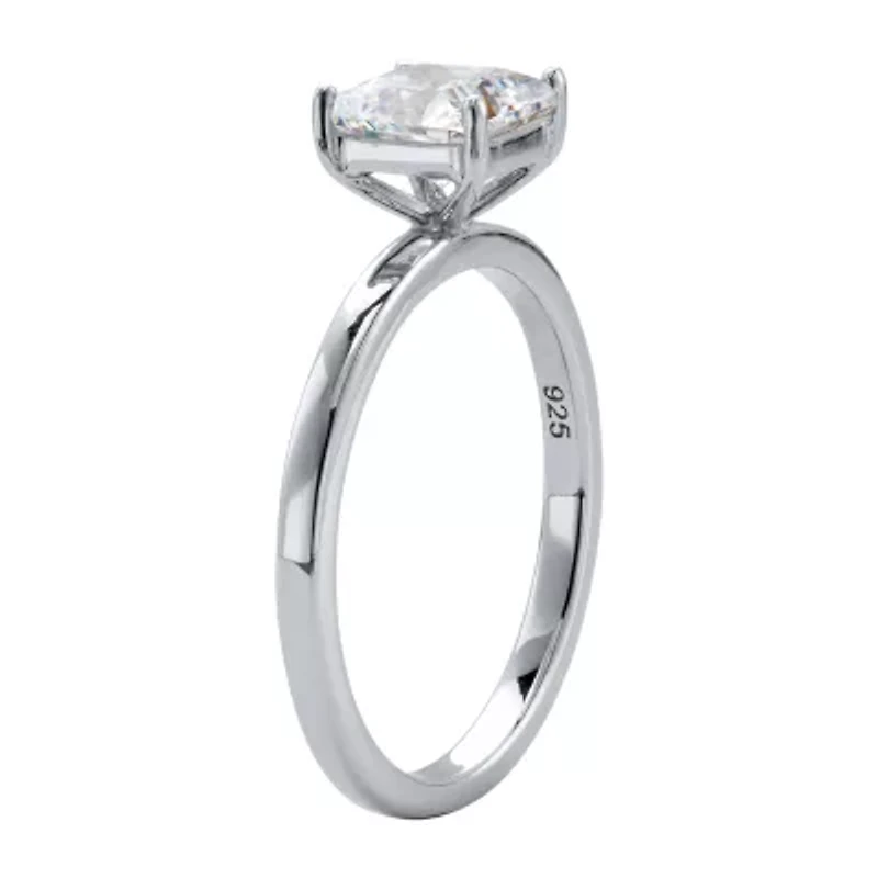 DiamonArt® Womens 1 1/6 CT. T.W. Lab Created White Sapphire Platinum Over Silver Square Engagement Ring