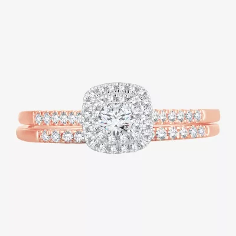 1/2 CT.T.W. Natural Diamond Halo Bridal Set 10K or 14K White Gold