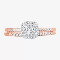 1/2 CT.T.W. Natural Diamond Halo Bridal Set 10K or 14K White Gold