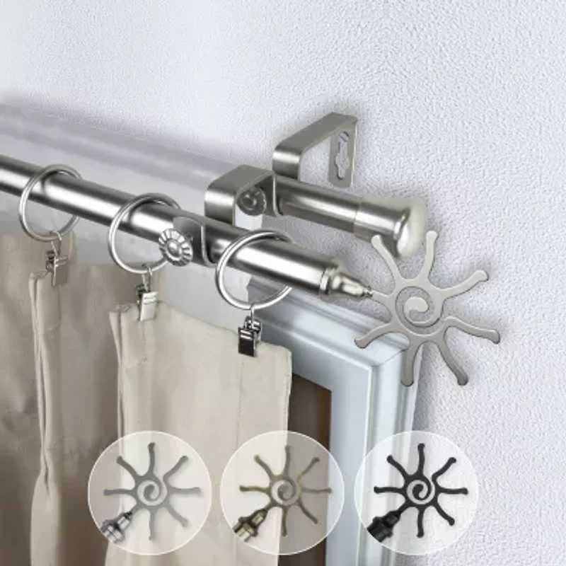 Rod Desyne Double 13/16" Adjustable Curtain with Sun Finials