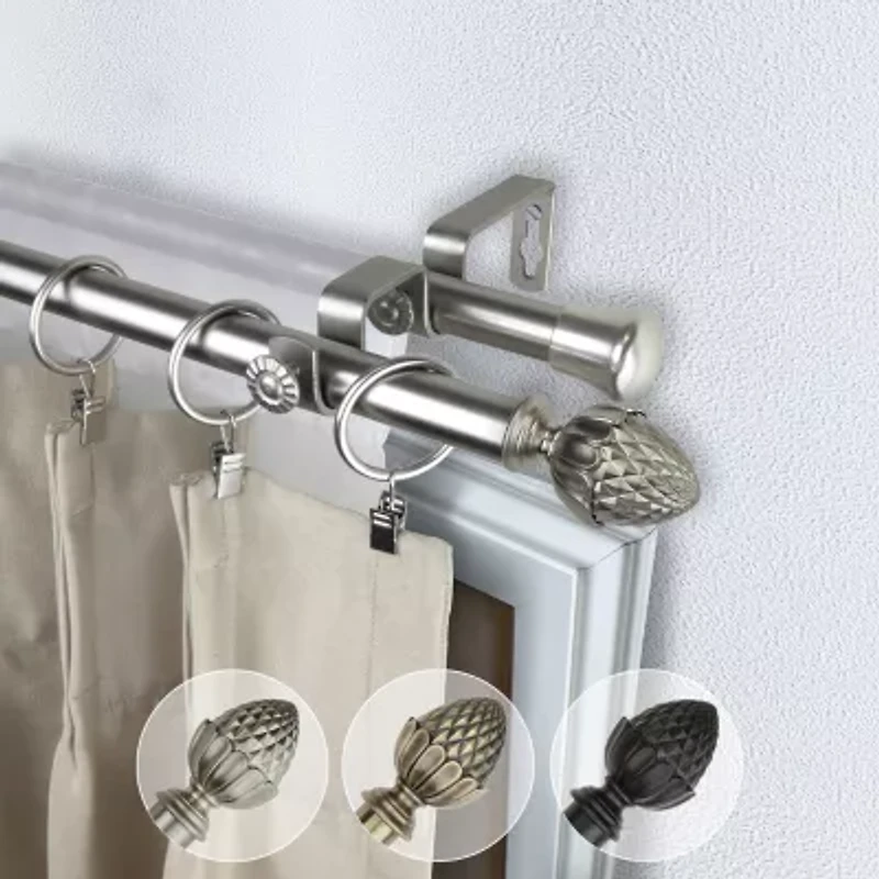 Rod Desyne Double 13/16" Adjustable Curtain with Acorn Finials