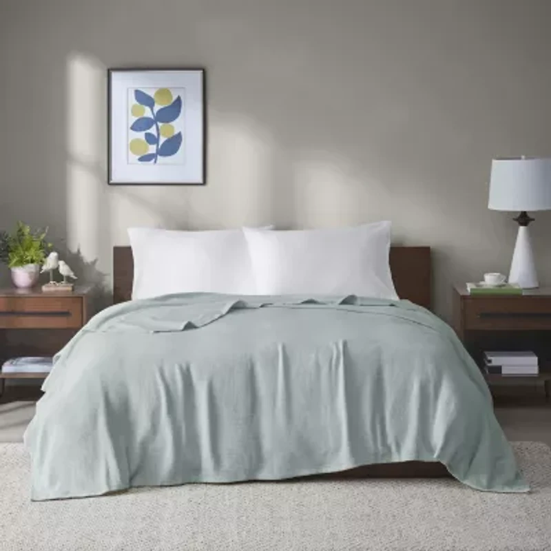 Madison Park Freshspun Basketweave 100% Cotton Blanket